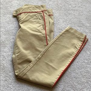 Khaki J Crew chinos with red piping detail